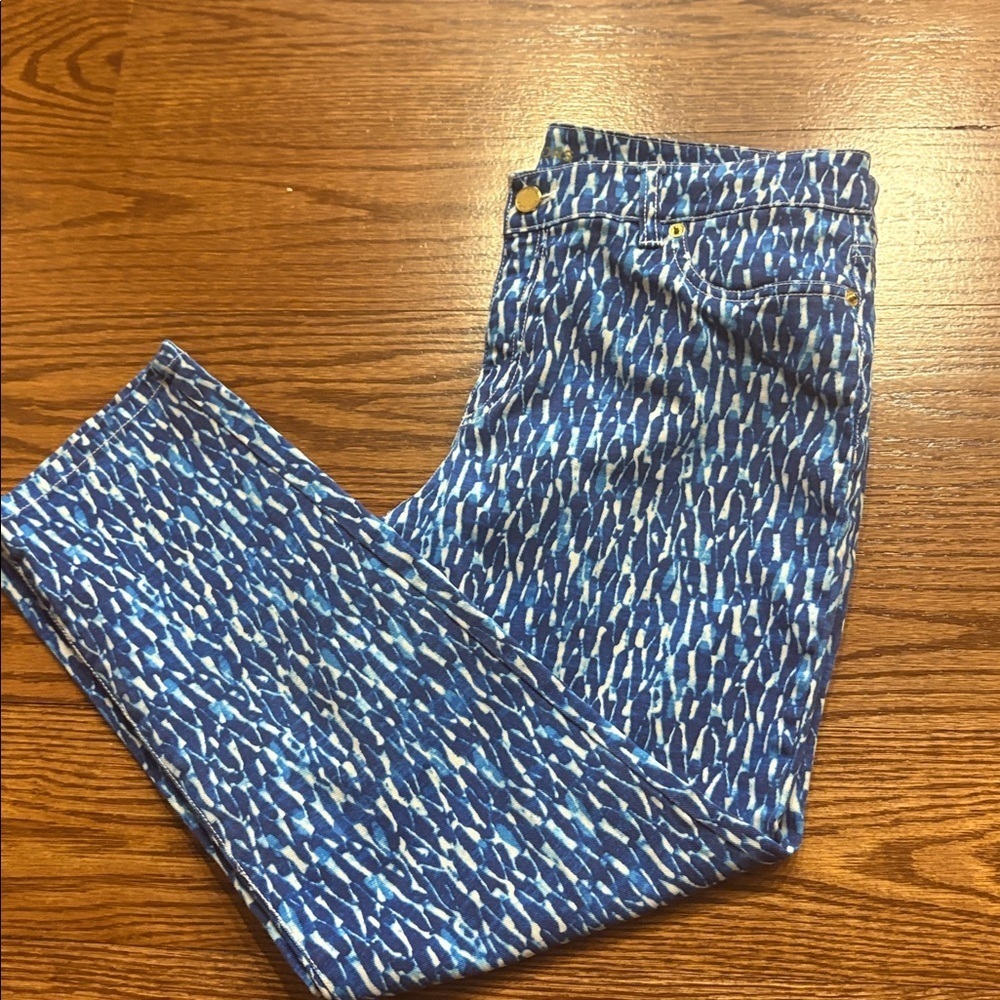 Michael Kors women’s Blue white Patterned skinny ankle Jeans cotton spandex 12
